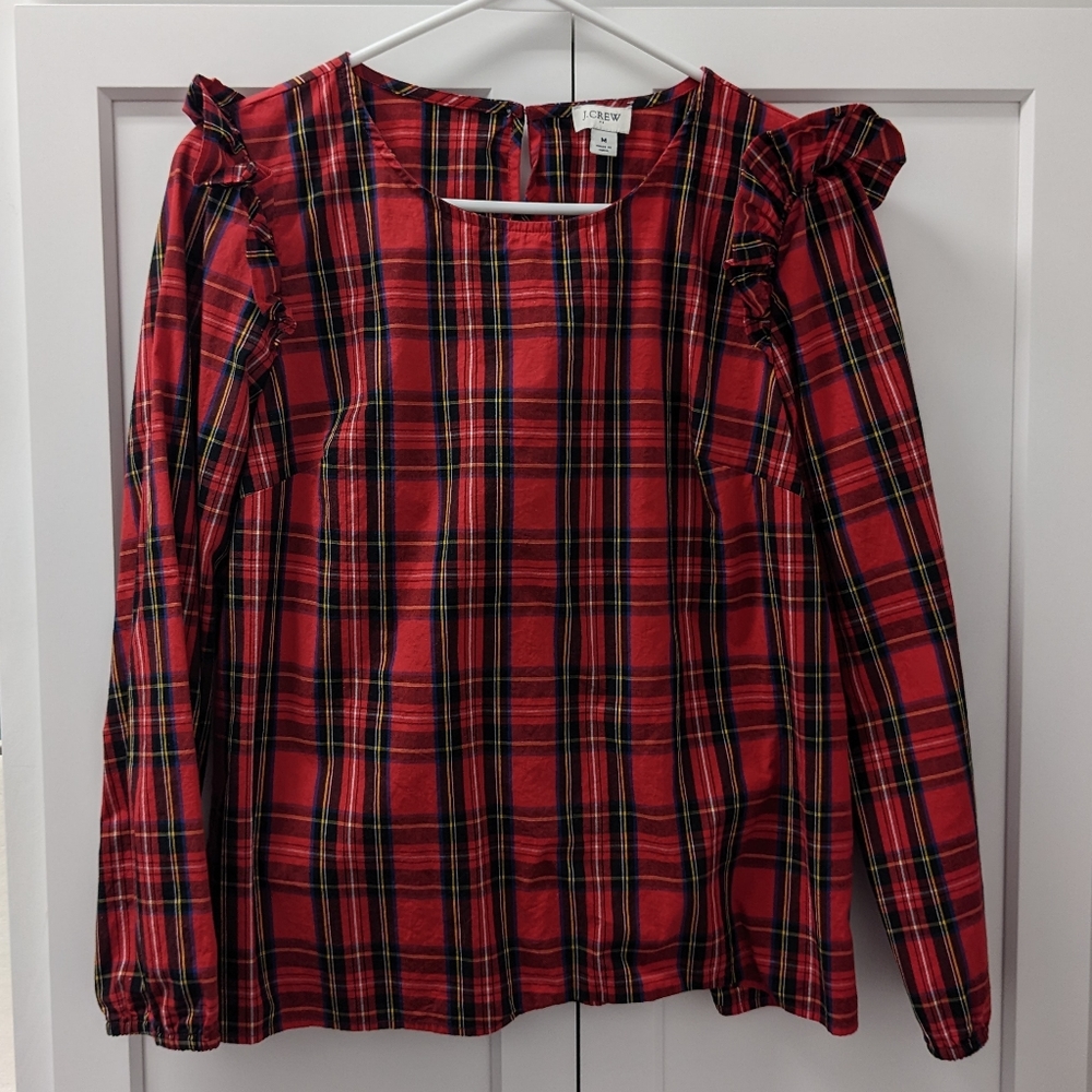 J Crew Tartan ruffle-trim woven top